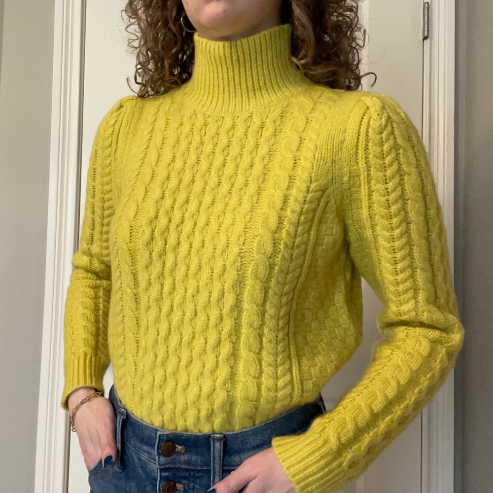 Ann Taylor Lemon Yellow Cable Knit Turtleneck Sweater